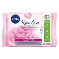 NIVEA Face Wipes Micellar Rose Care All Skin Types 25 Wipes Pack of 2