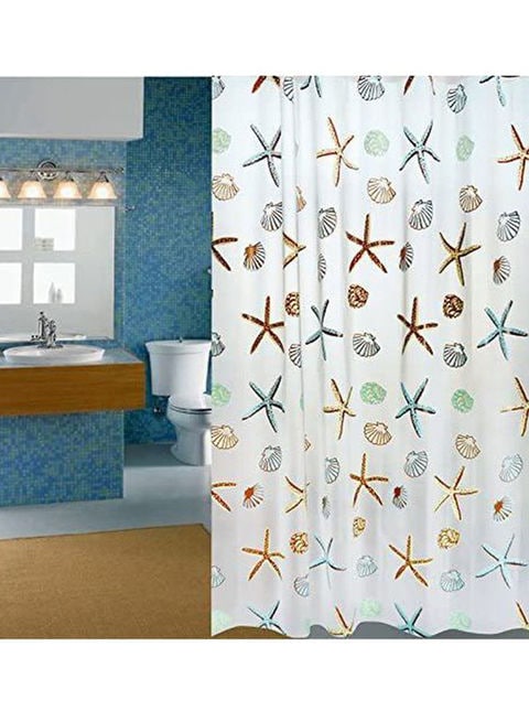 Printed Polyester Shower Curtain White/Blue/Green 180x200cm