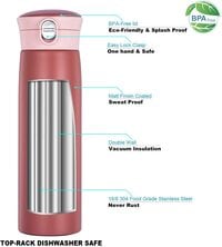 Diller Hydro Flask Thermos Double Wall Vacuum Insulated Stainless Steel Water Bottle (450ml), Bpa-Free, With Spout Lid, Leak Proof Flask, Hot And Cold Thermos Travel Mug (Red)