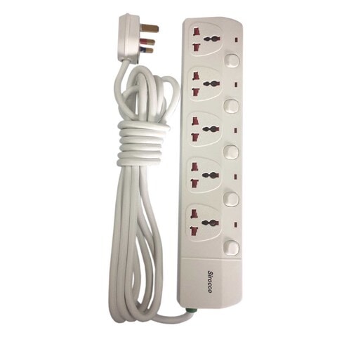 اشتري Sirocco 5-Way Universal Extension Socket White 4m في الامارات