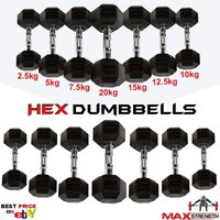 Max Strength Hex Dumbbells Rubber Weight Set Home Gym Tricep Hexagonal Ergo Fitness Training