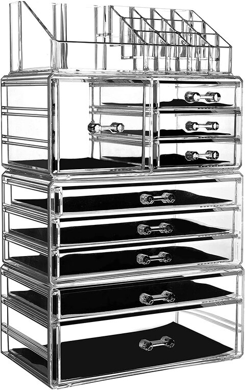 Cq acrylic Clear Makeup Organizer And Storage Stackable Large Skin Care  Cosmetic Display Case With 7 Drawers Make up Stands For Jewelry Hair  Accessories Beauty Skincare Product Organizing,Set of 3 Medium 7
