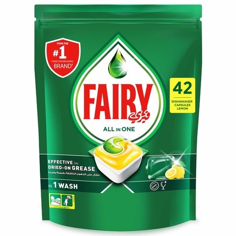 Fairy All-In-One Dishwasher Capsules Effective On Dried On Grease Yellow 42 count