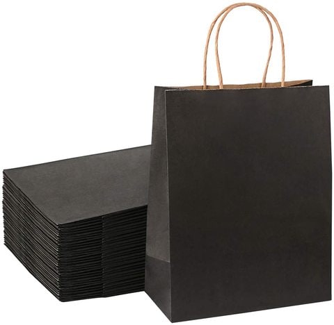 Sdootjewelry Black Gift Bags, Kraft Paper Gift Bags With Cotton Handle, 50 Pcs Heavy Duty Matte Tote Paper Bags, Shopping Bags- 8.3 X 4.3 X 10.6&quot;