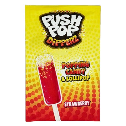 Bazooka Push Pop Dipperz Strawberry Popping Candy And Lollipop 12g