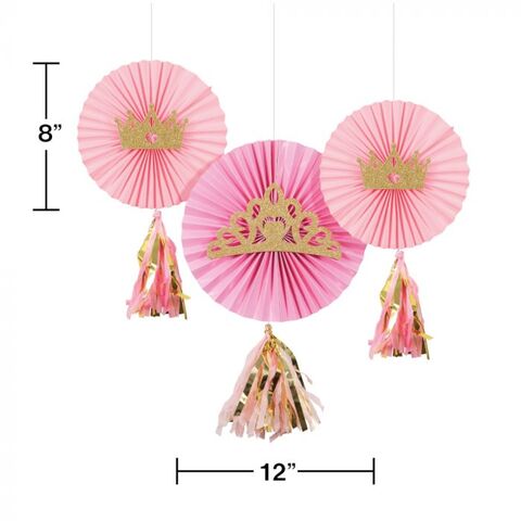 Creative Converting Princess Paper Fans with Tassels and Glitter Attachments 3-Pieces