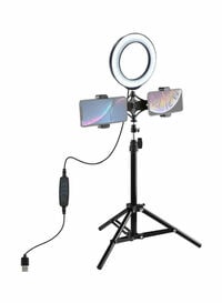 Puluz 10 Inch Selfie Ring Light With Tripod Stand 210Cm Equipped With 3 Cell Phone Holders Black