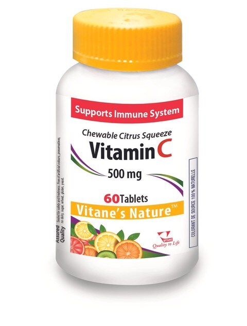 Vitane - Nature Vitamin C - 500 mg - Chewable Tablets &ndash; Citrus Squeeze Flavor - 60&#39;s Pack