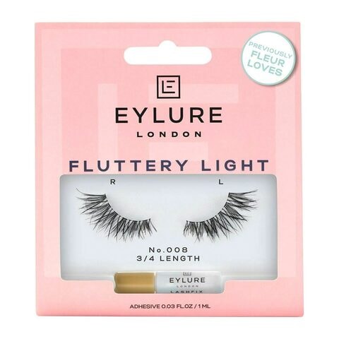 Eylure London Fluttery Light False Eyelashes With Adhesive 008 Black 2 count