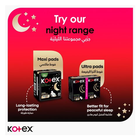 Kotex Maxi Protect Thick Pads, Overnight Protection Sanitary Pads with Wings, 24 Sanitary Pads