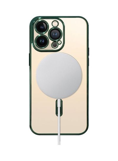 iPhone 13 Pro Clear Case with MagSafe Wireless Charging Compatible Back Cover with Electroplating Shockproof Frame Green