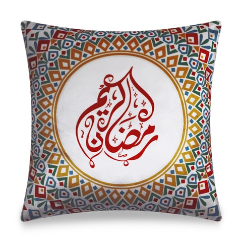 Vellato Ramadan Kareem Velvet Cushion Cover, Arabic Calligraphy Home Decor Wysada, Multi color, 45x45 cm (18x18 In.)