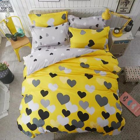 DEALS FOR LESS  - Single Size, Duvet Cover , Bedding Set of 4 Pieces, Yellow Hearts Design