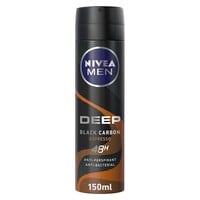 NIVEA MEN Antiperspirant Spray for Men Deep Black Carbon Antibacterial Espresso Scent 150ml