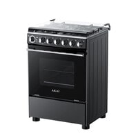 Akai Freestanding Cooker 60X60 4 Gas Burner Full Safety Cast Iron Support, Double Glass Oven Door, Auto Ignition, Mechanical Timer Function, CRMAM606BFS Black