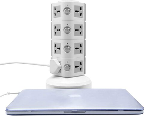 Ntech - Universal Vertical Multi Socket 220V Tower Extension Electrical Outlet Lead With USB Ports 3M Cord And Uk-Plug Power Strip Multi Charging Station (4 Layers Multi Plug With USB Port, (Gray)