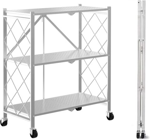 Buy 5 Tier Metal Storage Rack Foldable Shelf Kitchen Organizer Bedroom  Shelves Rolling Cart Online - Shop Home & Garden on Carrefour UAE