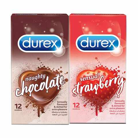 Durex Condoms Strawberry Multicolour 12 count With Chocolate Condoms Multicolour 12 count