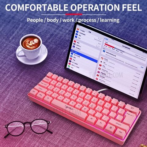 HXSJ Wired Gaming Keyboard RGB Streamer Wired Keyboard 61-key Gaming Keyboard for Game/Office (V700 Pink)