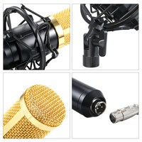Docooler - BM800 Condenser Microphone Lit Pro Audio Studio Recording &amp; Brocasting Adjustable Mic Suspension Scissor Arm Pop Filter Black+Silvery
