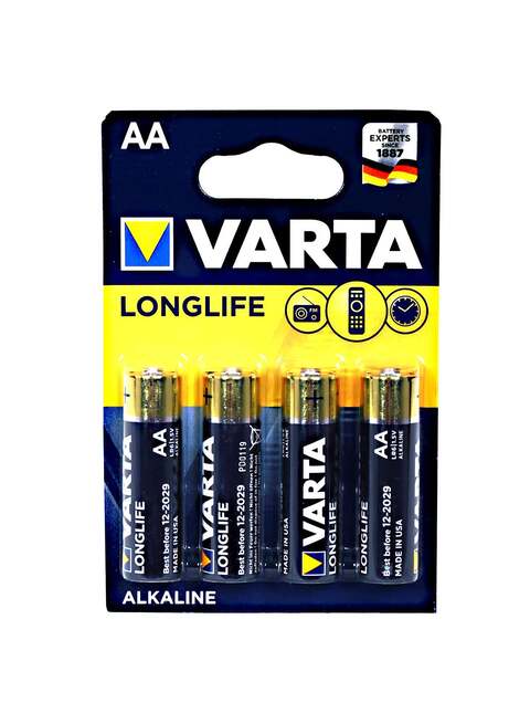 بطارية Varta LongLife AA القلوية (1.5 فولت ، 4 قطع) [حزمة من 4]