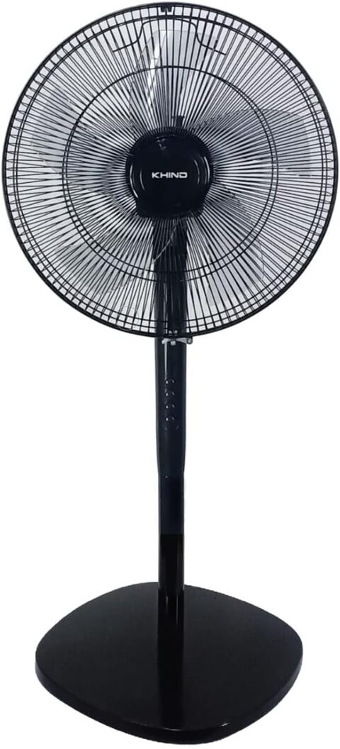 Khind SF1663H Pedestal Stand Fan, 2-In-1 Convertible Cum Table Fan, 5 Leaf Blade, 3 Speed Push Button With Adjustable Vertical Head For Perfect Temperature, Black, 16-Inch
