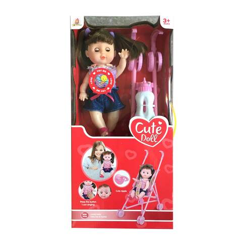 Cute Doll With Stroller Multicolour 11.5inch