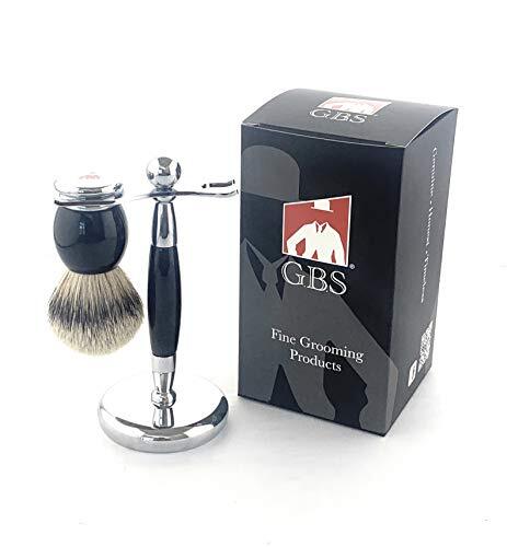 اشتري G.B.S Black Silvertip Badger Shaving Brush Deluxe Heavy Duty Handle Premium Silvertip Badger Bristles - Black  Stainless Brush And Razor Stand في الامارات