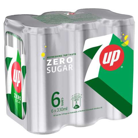 7UP Zero Zesty Lemon and Lime Flavor Zero Sugar Can 330ml Pack of 6
