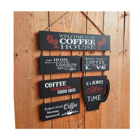 Welocme To The Coffee House Wooden Signboard Wall Hanging Black Color