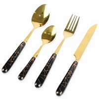 Portable Utensils, Travel Camping Cutlery Set, Portable Case, Stainless Steel Flatware set ,Gold top  Black handle(24 Pieces)