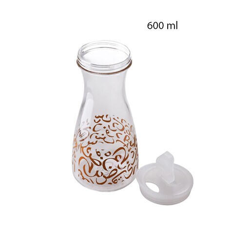 Alhoora 600ml Transparent Juice Bottle Water with Arabic Design with Lid Juice Jar and Iced Tea Pitcher for Bar Home Use with Box