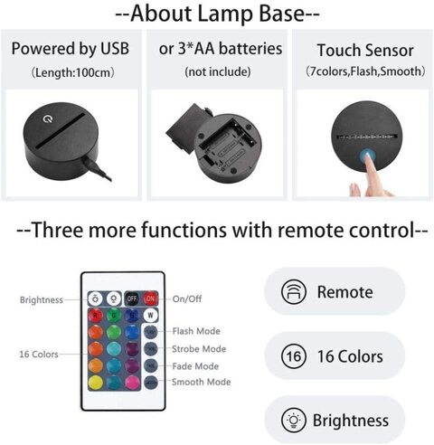 3D Visual Lamp Optical Illusion Led Night Light,Amazing 7 Colors Touch Sensitive Switch Lamps, Abs Base &amp; USB Cable for Christmas Gift and New Year&#39;s Gift Lotus