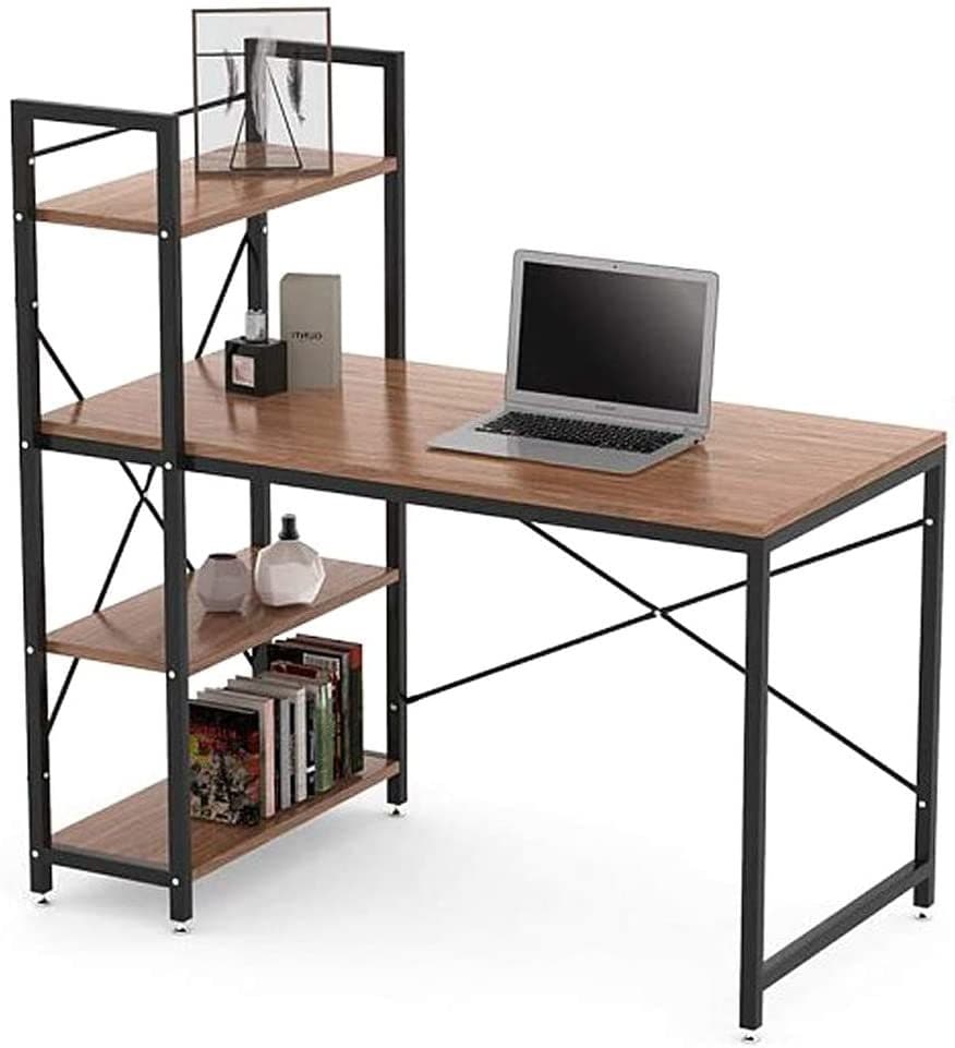 Buy Ibama Home Office Desk With 4 Tier Shelves Work Study Gaming And Writing Table With Storage Bookshelves Modern Wood And Steel Frame Compact Workstation Online Shop Home Garden On