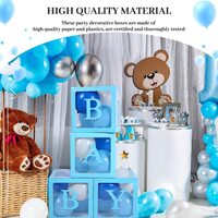 Baby Shower Boxes Party Decorations &ndash; 4Pcs Transparent Balloons Decor Baby Box Baby Blocks Decorations for Boy Girl Baby Shower 1st Birthday Party Gender Reveal Backdrop (Blue)