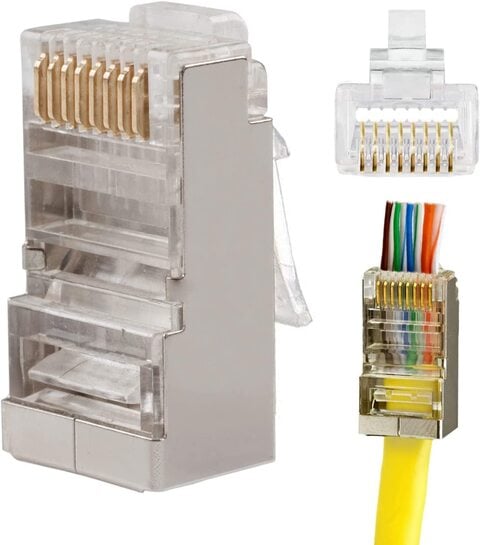 DKURVE&reg; RJ45 Connector Cat6 Cat5e Cat5 Pass Through Shielded Ends 8P8C Ethernet Cable Crimp Connector 3u Modular Plug (20 Pcs)