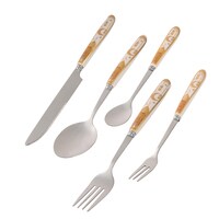 Ramadan Design 25-Piece Silverware Set Ceramic Handle ,Flatware Utensil Cutlery Set for 6 each size , Dishwasher Safe-Gold and White color