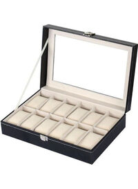 Generic Men&#39;s Jewelry Box High-Grade 12 Compartment PU Leather Display Case Watch Box Organizer