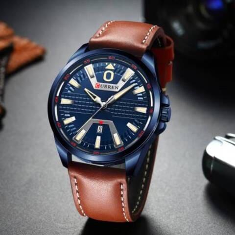 Curren tan leather sales analog watch