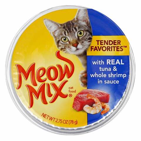 Meow Mix Tender Favorites With Real Tuna And Whole Shrimp In Sauce