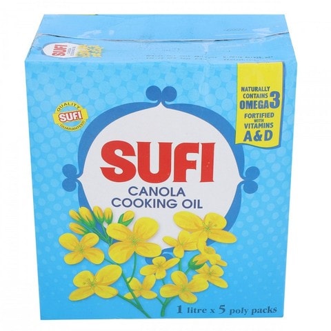 Sufi Canola Cooking Oil 1Litre (Pack of 5)