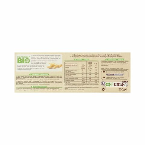 Carrefour Bio Organic Shortbread Biscuits With Almond And Lemon 200g