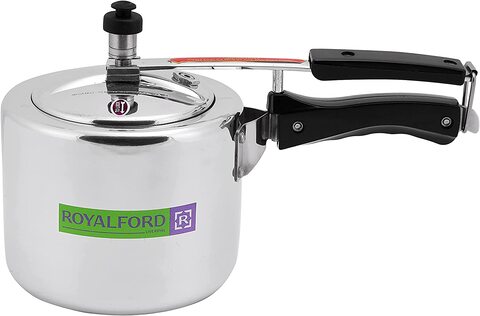 Royalford RF6541 Aluminum Pressure Cooker with Outer Lid - 5 Litres, Silver