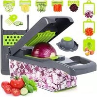 Generic Vegetable Chopper Cutter Slicer Mincer Grater Dicer Pro All In One Multi Gadget Kitchen, 14 In 1 With 8 Different Blades Sizes Portable Container &amp; Holder, Cleaning Fork, Gray