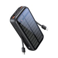 Promate Solar Power Bank, Portable 20000mAh Battery Charger with Built-in 5V/2.1A USB-C and Lightning Cables, 20W USB-C Power Delivery and Dual QC 3.0 Ports for iPhone 13, Galaxy S22, SolarTank-20PDCi