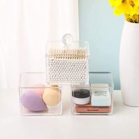 Acrylic Cotton Swab Organizer, Makeup Organizer for Cosmetics, Jewelry, Hair Accessories, Cosmetic Display Case for Vanity, Bathroom Counter or Dresser, 3 Compartments Stackable (Transparent)