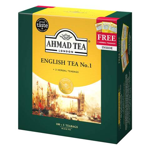 شاي احمد -شاي الفطور الإنجليزي شاي أسود - 100 كيس شاي (رقم 1) + 3 أكياس اعشاب أو شاي فواكه مجانا
