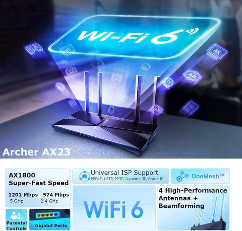 TP-Link Next-Gen Wi-Fi 6 Ax1800 Mbps Gigabit Dual Band Wireless Router, Onemesh Supported, Dual-Core CPU, TP-Link Homeshield, Ideal For Gaming Xbox/PS4/Steam, Plug And Play (Archer Ax23)