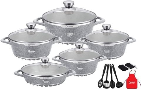 Cookware Set Of Granite Material 17 Pieces With Kitchen Tools