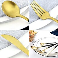 AtrauX Gold Flatware Silverware Set, 4 Pieces Cutlery Tableware Set Including Fork Spoons Knife Tableware, Mirror Polish and Dishwasher Safe (Black Handle)